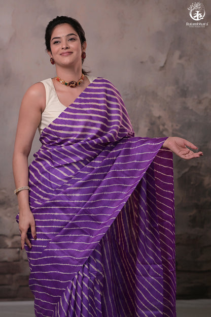 Dhanak - Purple Beige Leheriya Saree In Tussar Silk-Rutambhara-RUTAMBHARA