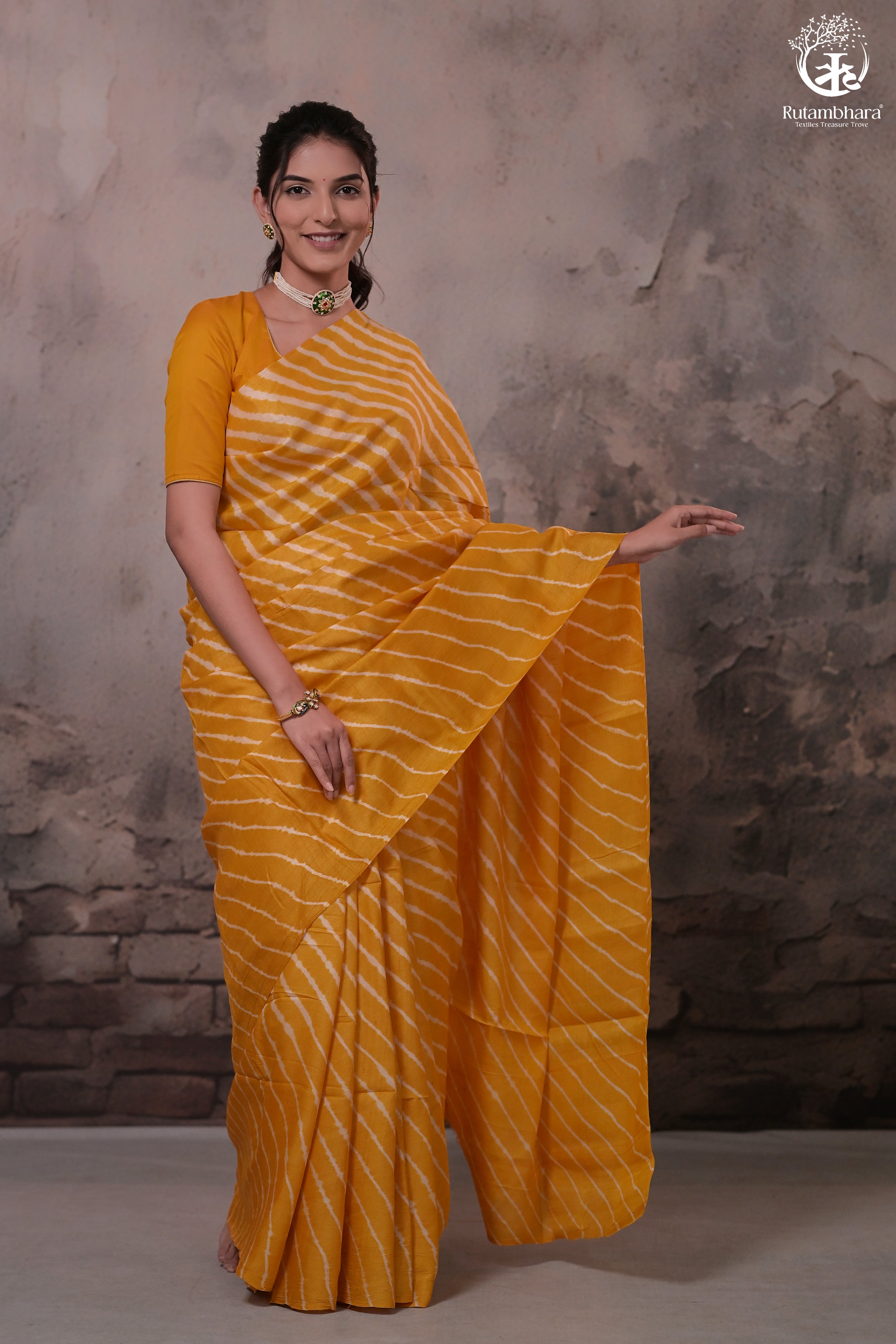 Dhanak - Turmeric Yellow Leheriya Saree In Tussar Silk