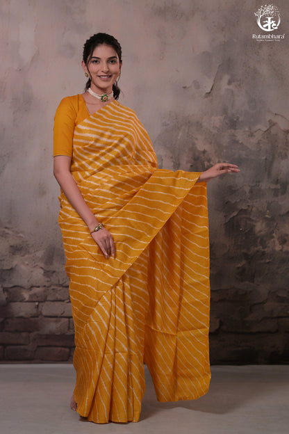 Dhanak - Turmeric Yellow Leheriya Saree In Tussar Silk-Rutambhara-RUTAMBHARA