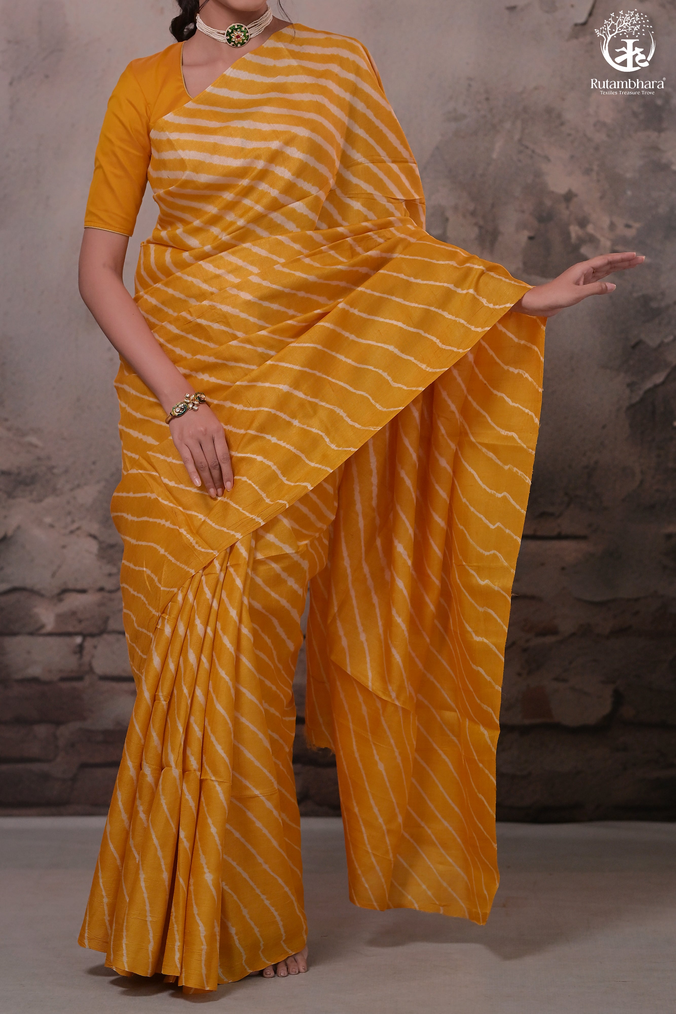 Dhanak - Turmeric Yellow Leheriya Saree In Tussar Silk