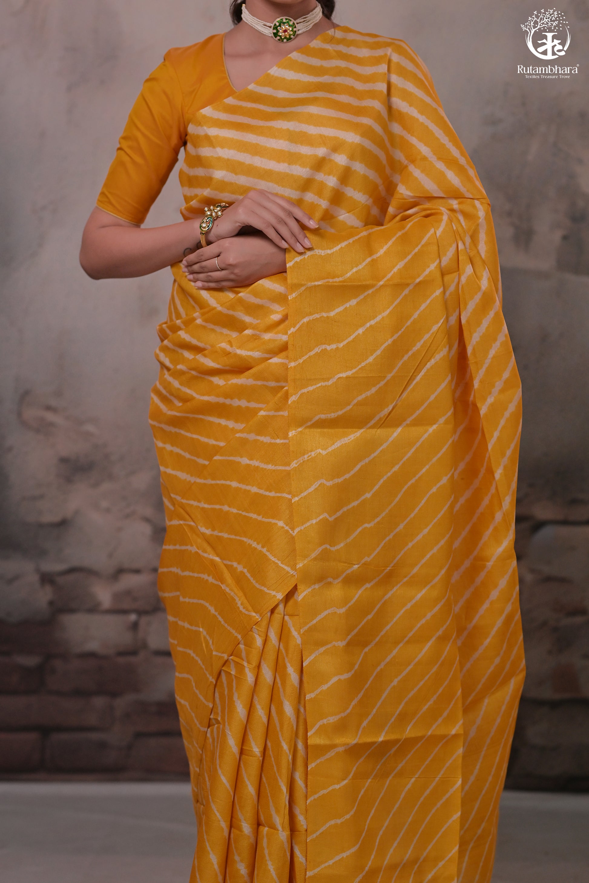 Dhanak - Turmeric Yellow Leheriya Saree In Tussar Silk-Rutambhara-RUTAMBHARA
