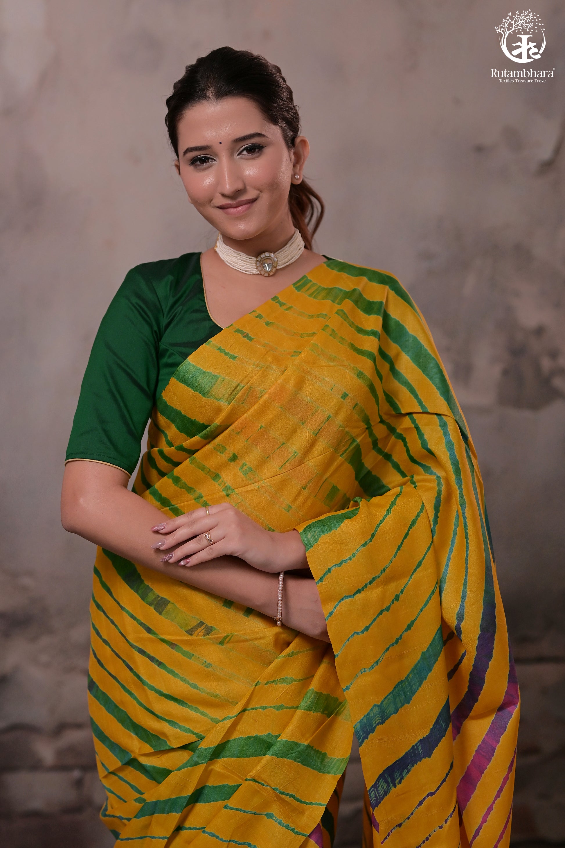 Dhanak - Mango Yellow Leheriya Saree In Tussar Silk-Rutambhara-RUTAMBHARA