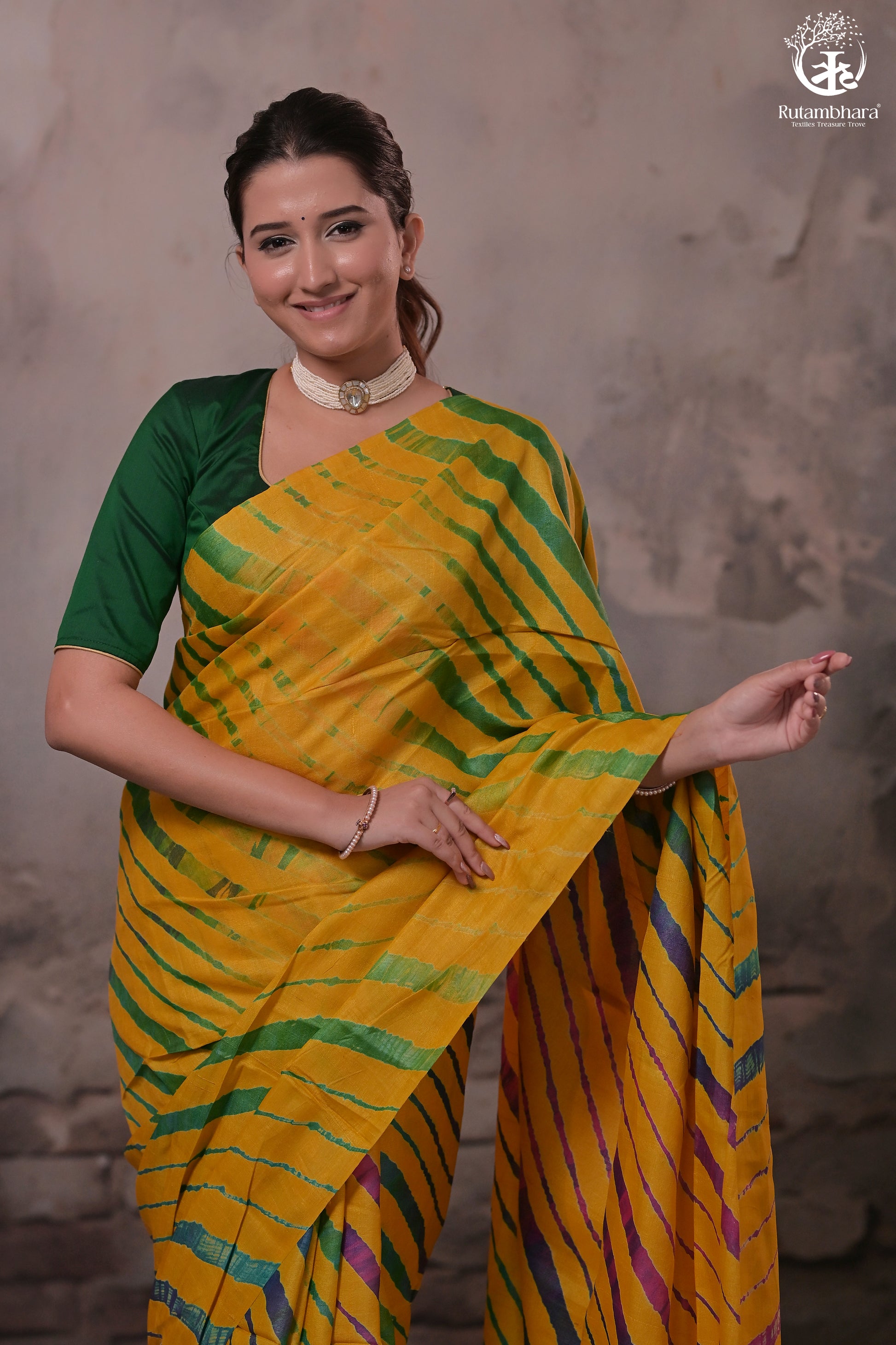 Dhanak - Mango Yellow Leheriya Saree In Tussar Silk-Rutambhara-RUTAMBHARA