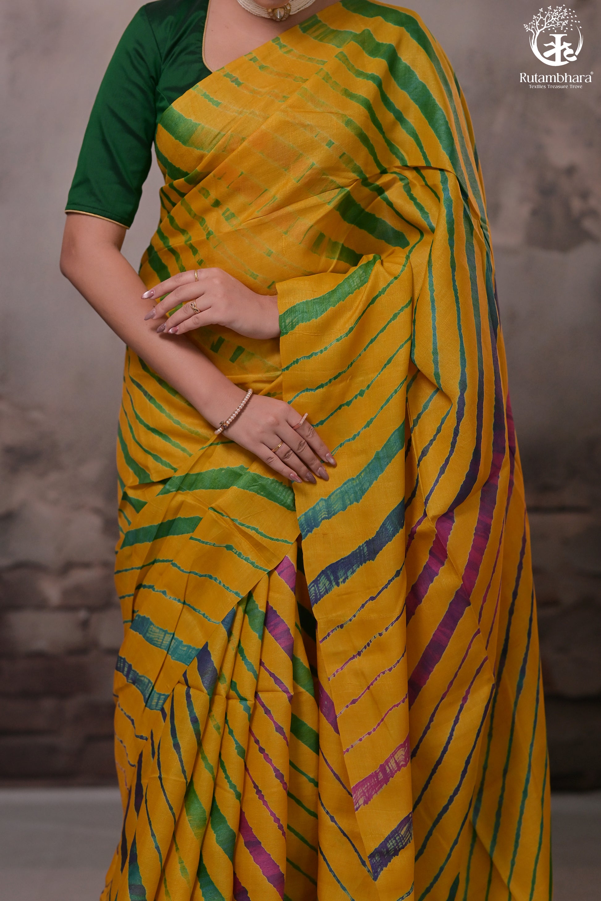 Dhanak - Mango Yellow Leheriya Saree In Tussar Silk-Rutambhara-RUTAMBHARA