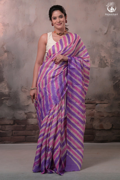 Dhanak - Lavender Leheriya Saree In Tussar Silk-Rutambhara-RUTAMBHARA