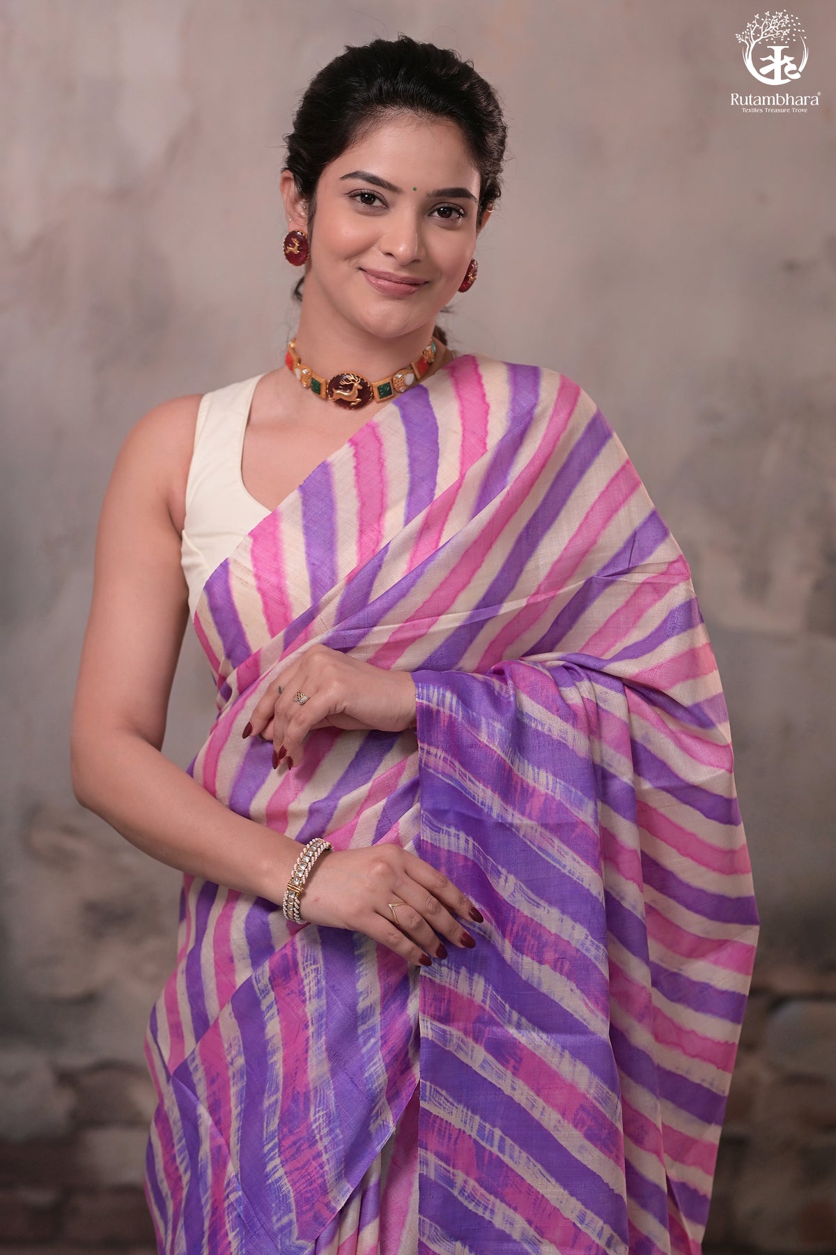 Dhanak - Lavender Leheriya Saree In Tussar Silk
