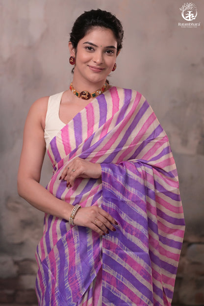 Dhanak - Lavender Leheriya Saree In Tussar Silk-Rutambhara-RUTAMBHARA