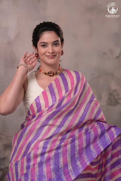 Dhanak - Lavender Leheriya Saree In Tussar Silk-Rutambhara-RUTAMBHARA