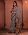 JESAAL - Classic Black And White Checks Saree With Handwoven Kuchhi Pallu
