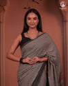 JESAAL - Classic Black And White Checks Saree With Handwoven Kuchhi Pallu