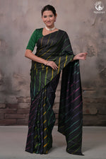 Dhanak - Black Leheriya Saree In Tussar Silk-Rutambhara-RUTAMBHARA