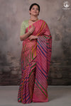 Dhanak - Carrot Pink Leheriya Saree In Tussar Silk