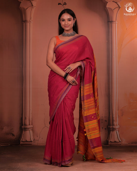 JESAAL - Statement Tussar Cotton Saree with Multicolour Kutchi Border