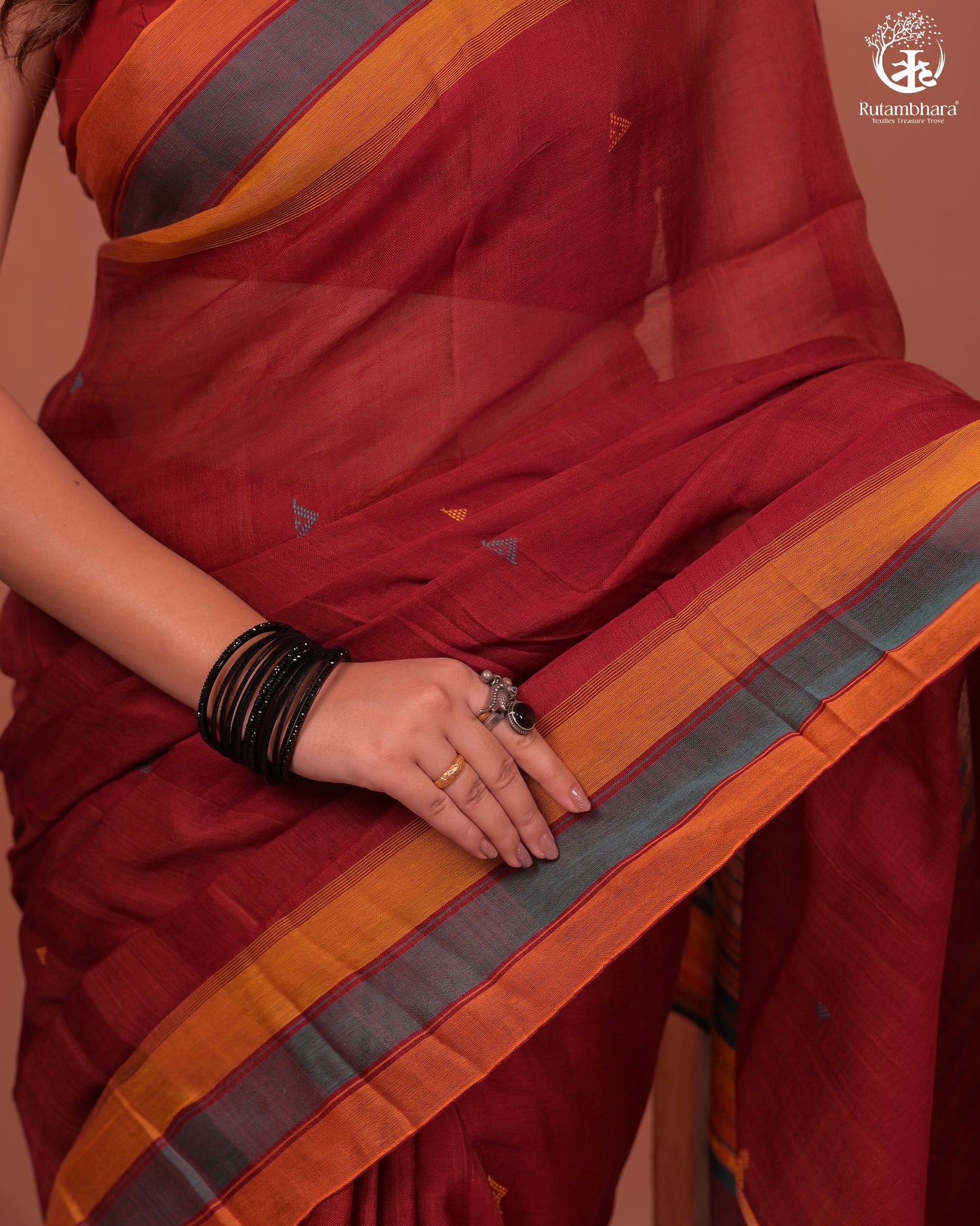 JESAAL -  Handloom Cotton Eri Silk Saree With Kutchhi Craftsmanship