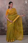 Siyahi - Green Handwoven Hand Block Printed Gold Zari Border Cotton Saree