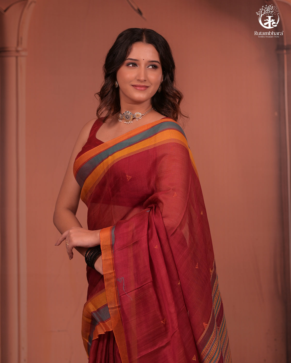 JESAAL -  Handloom Cotton Eri Silk Saree With Kutchhi Craftsmanship