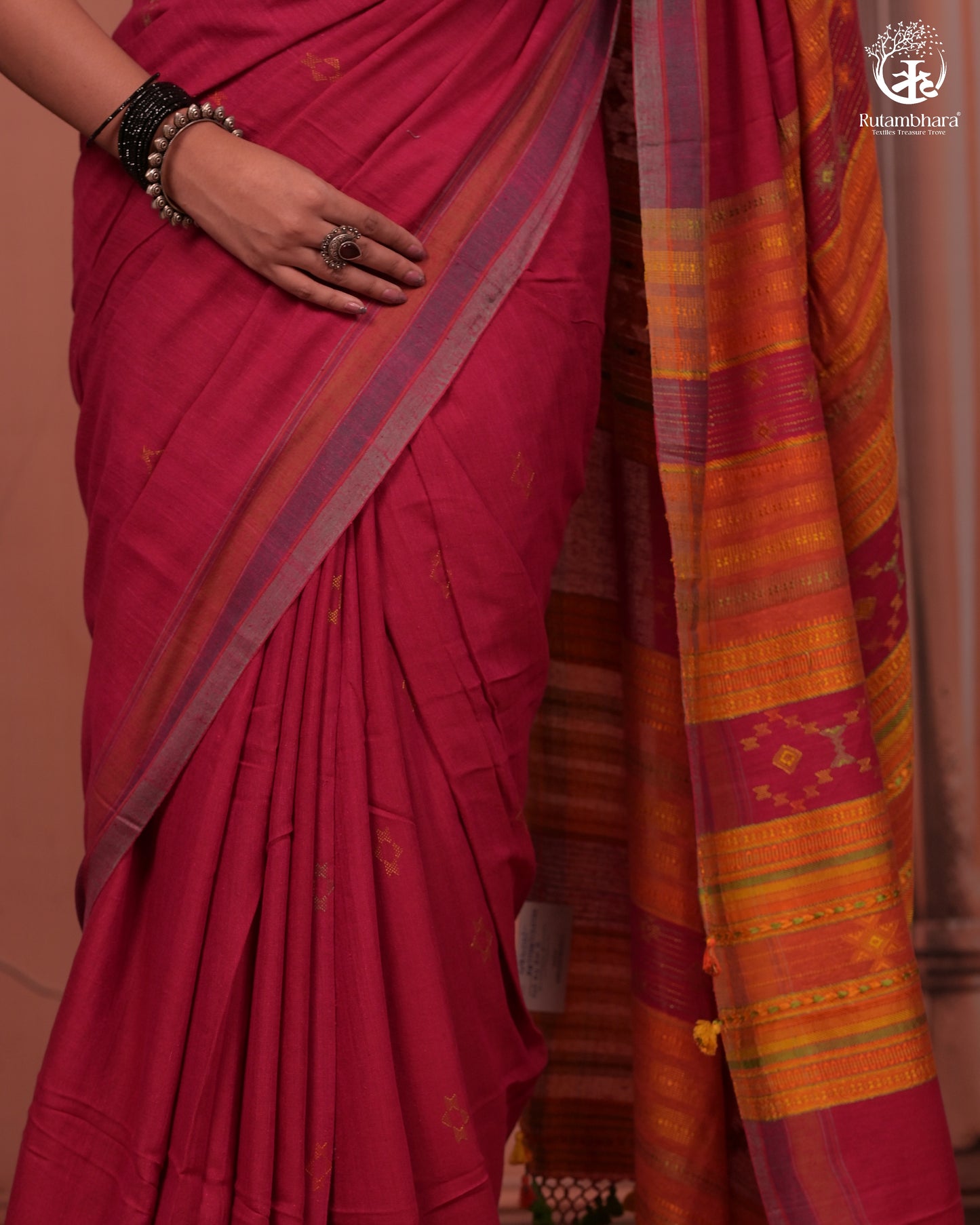 JESAAL - Statement Tussar Cotton Saree with Multicolour Kutchi Border
