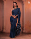 JESAAL - Handcrafted Indigo Cotton-Bamboo Saree with Kutchi Weave