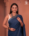 JESAAL - Handcrafted Indigo Cotton-Bamboo Saree with Kutchi Weave