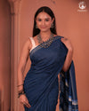 JESAAL - Handcrafted Indigo Cotton-Bamboo Saree with Kutchi Weave