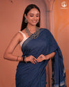 JESAAL - Handcrafted Indigo Cotton-Bamboo Saree with Kutchi Weave