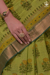 Siyahi - Parrot Green Handwoven Hand Block Printed Gold Zari Border Cotton Saree