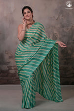 Dhanak - Jade Green N Off White Leheriya Saree In Tussar Silk-Rutambhara-RUTAMBHARA
