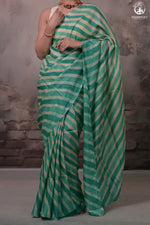Dhanak - Jade Green N Off White Leheriya Saree In Tussar Silk-Rutambhara-RUTAMBHARA