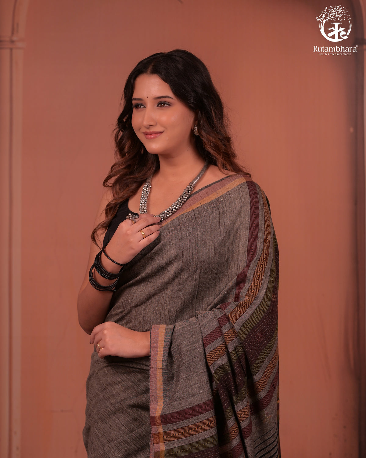 JESAAL - Elegant Grey Cotton By Katiya Silk Saree With Traditional Kutchhi Weave