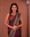 JESAAL - Wine Purple Handloom Cotton Saree with Kutchi Weave Pallu