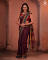 JESAAL - Wine Purple Handloom Cotton Saree with Kutchi Weave Pallu