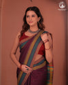 JESAAL - Wine Purple Handloom Cotton Saree with Kutchi Weave Pallu