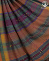 JESAAL - Elegant Handloom Cotton Saree In Plumb With Vibrant Kutchhi Pallu.