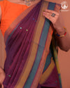JESAAL - Elegant Handloom Cotton Saree In Plumb With Vibrant Kutchhi Pallu.
