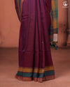 JESAAL - Elegant Handloom Cotton Saree In Plumb With Vibrant Kutchhi Pallu.