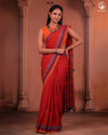 JESAAL - Handwoven Kutchi Weave Cotton Saree in Rust Red with Multicolour Pallu