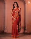 JESAAL - Classic Rust Kutchhi  Cotton Saree with Multicolor Pallu