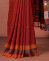 JESAAL - Classic Rust Kutchhi  Cotton Saree with Multicolor Pallu