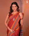 JESAAL - Classic Rust Kutchhi  Cotton Saree with Multicolor Pallu