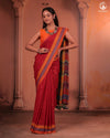 JESAAL - Handwoven Kutchi Weave Cotton Saree in Rust Red with Multicolour Pallu