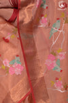Aliyah - Pastel Peach Handwoven Zari Tissue Kota Saree With Red Blouse