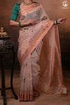 Aliyah - Beige Baby Pink Handwoven Zari Tissue Kota Saree With Soft Pink Blouse