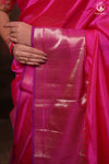 Bhadra - Pink Plain Handwoven Silk Saree With Silver Zari Border