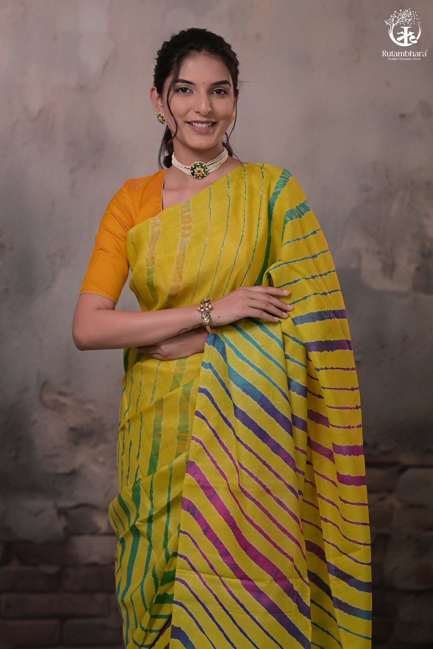 Dhanak - Yellow Leheriya Saree In Tussar Silk