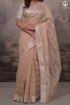 Narmaa - Beige Silver Zari Creeper Chatai Border Silk Cotton Saree