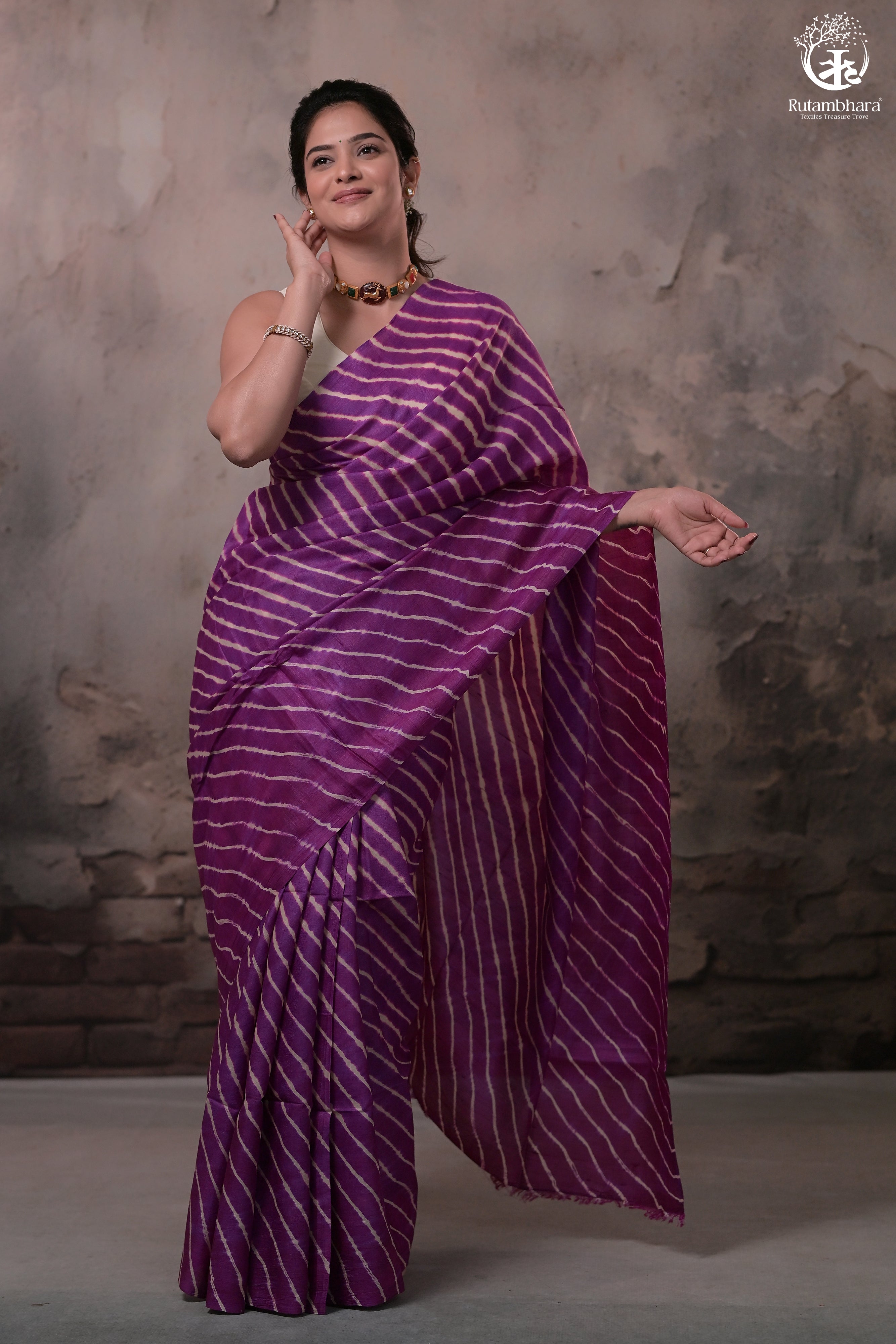DHANAK - MAGENTA LEHERIYA SAREE IN TUSSAR SILK