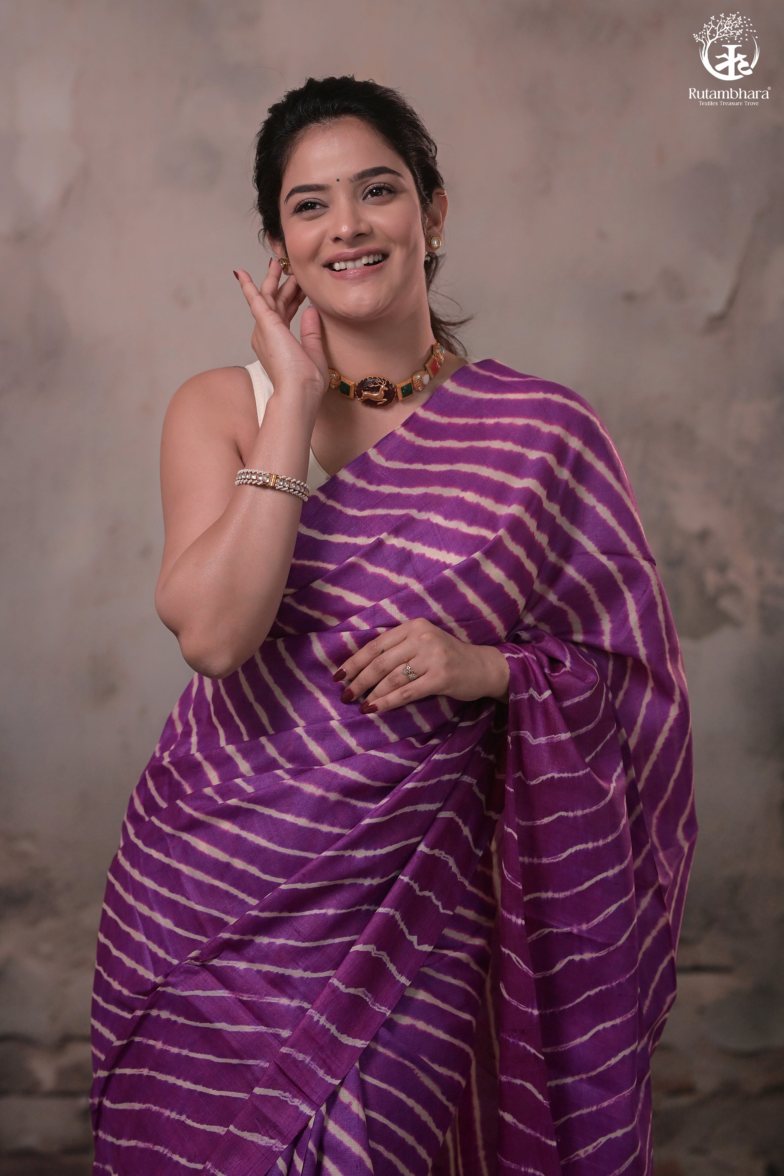DHANAK - MAGENTA LEHERIYA SAREE IN TUSSAR SILK