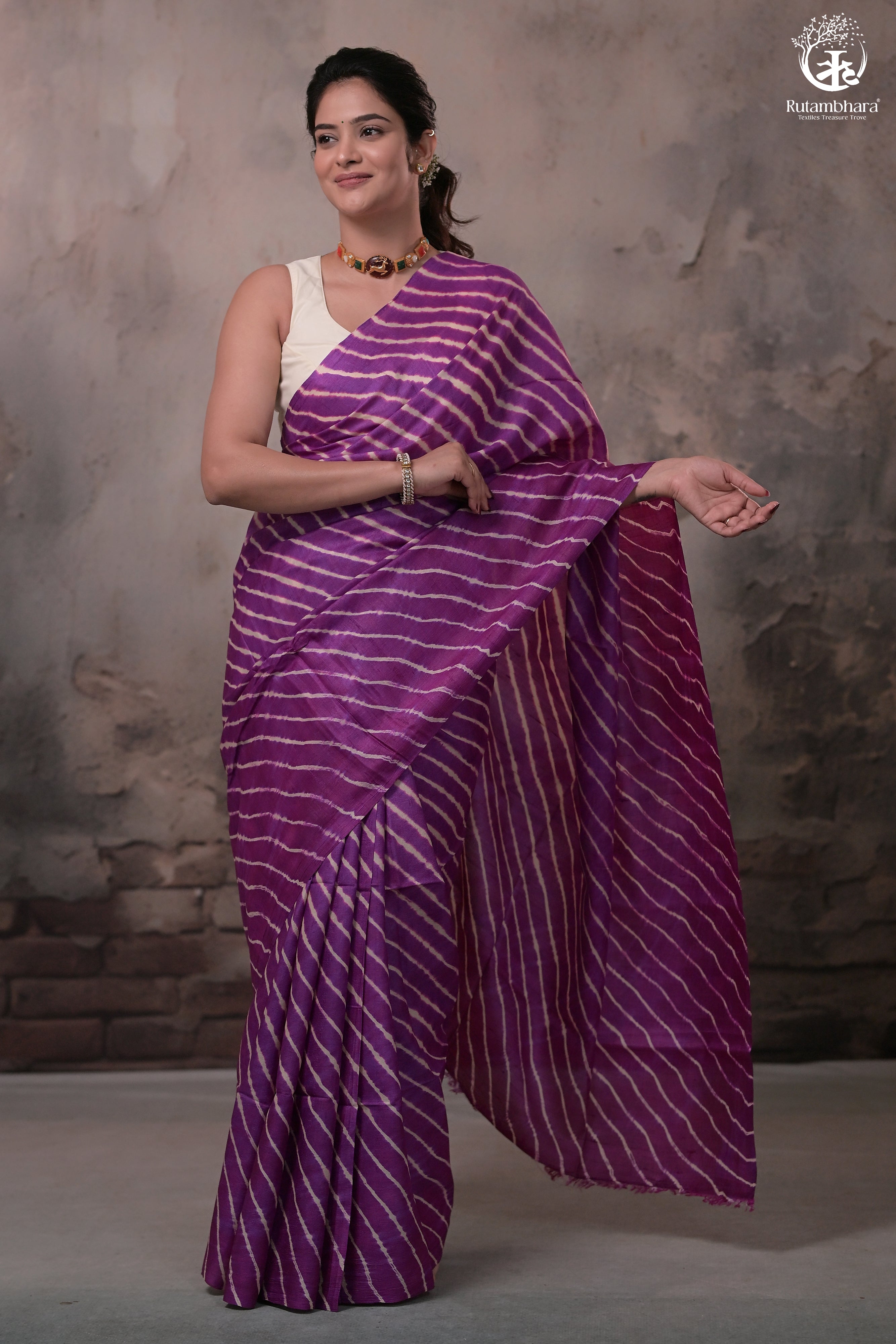 DHANAK - MAGENTA LEHERIYA SAREE IN TUSSAR SILK