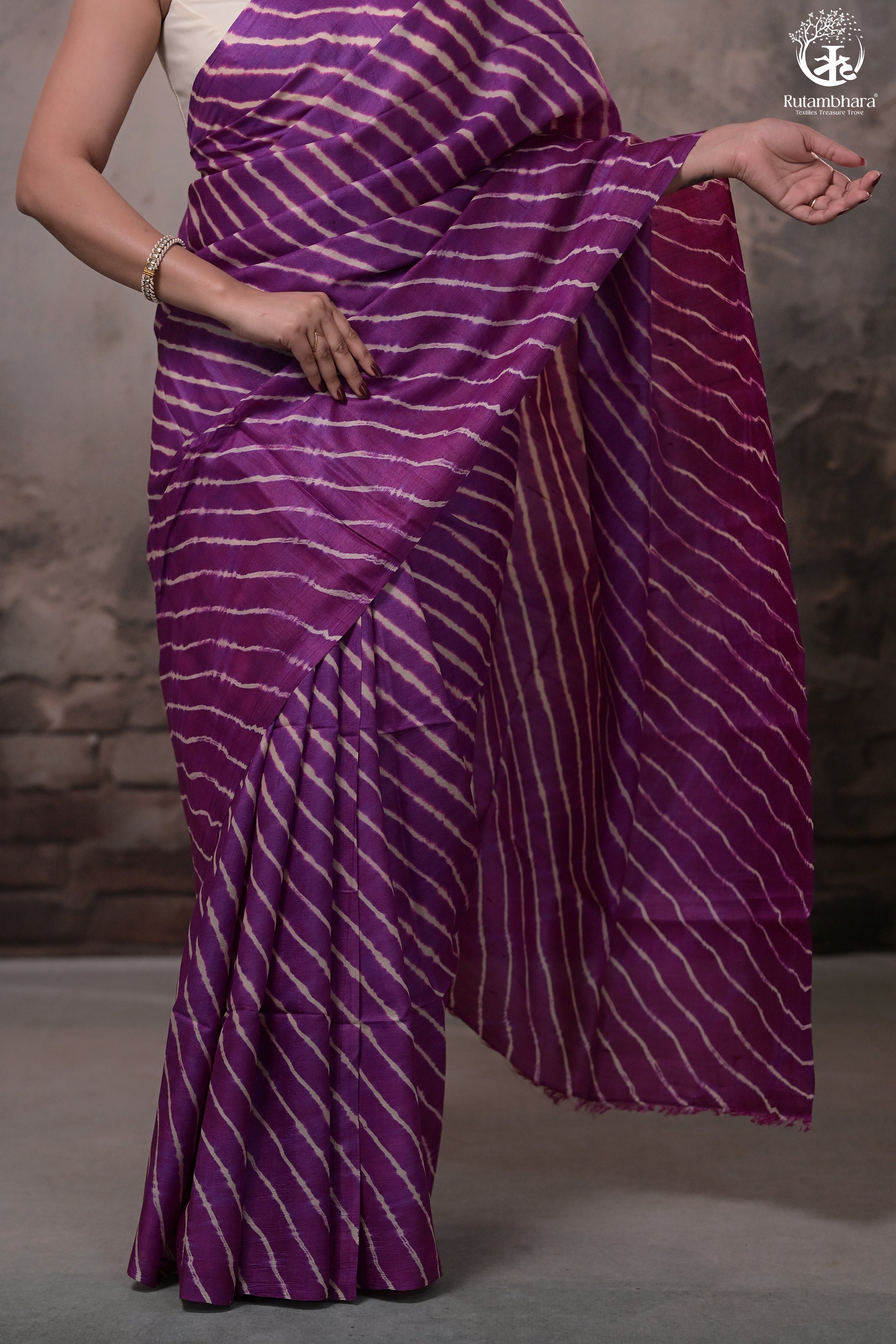 DHANAK - MAGENTA LEHERIYA SAREE IN TUSSAR SILK