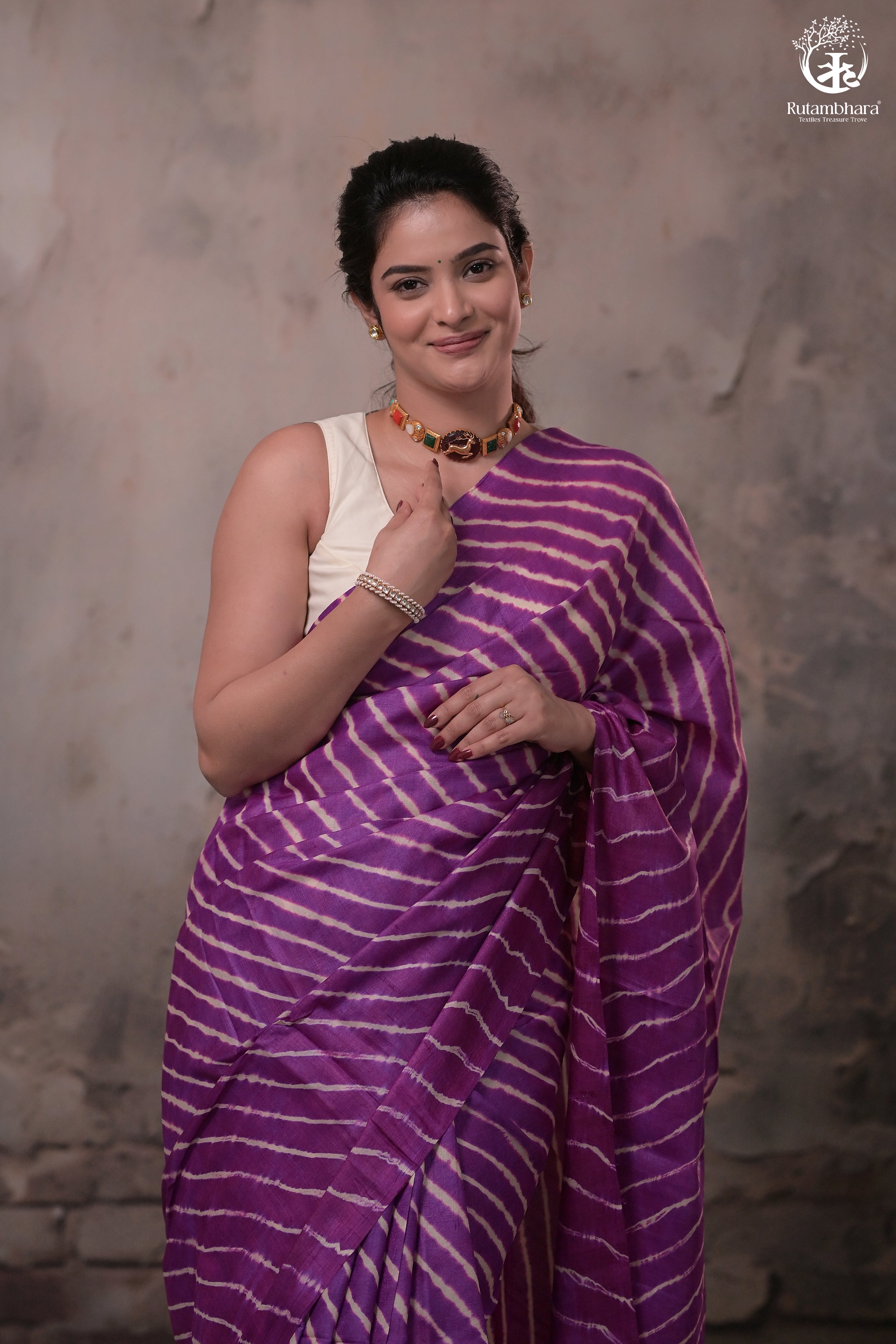 Dhanak - Magenta Leheriya Saree In Tussar Silk
